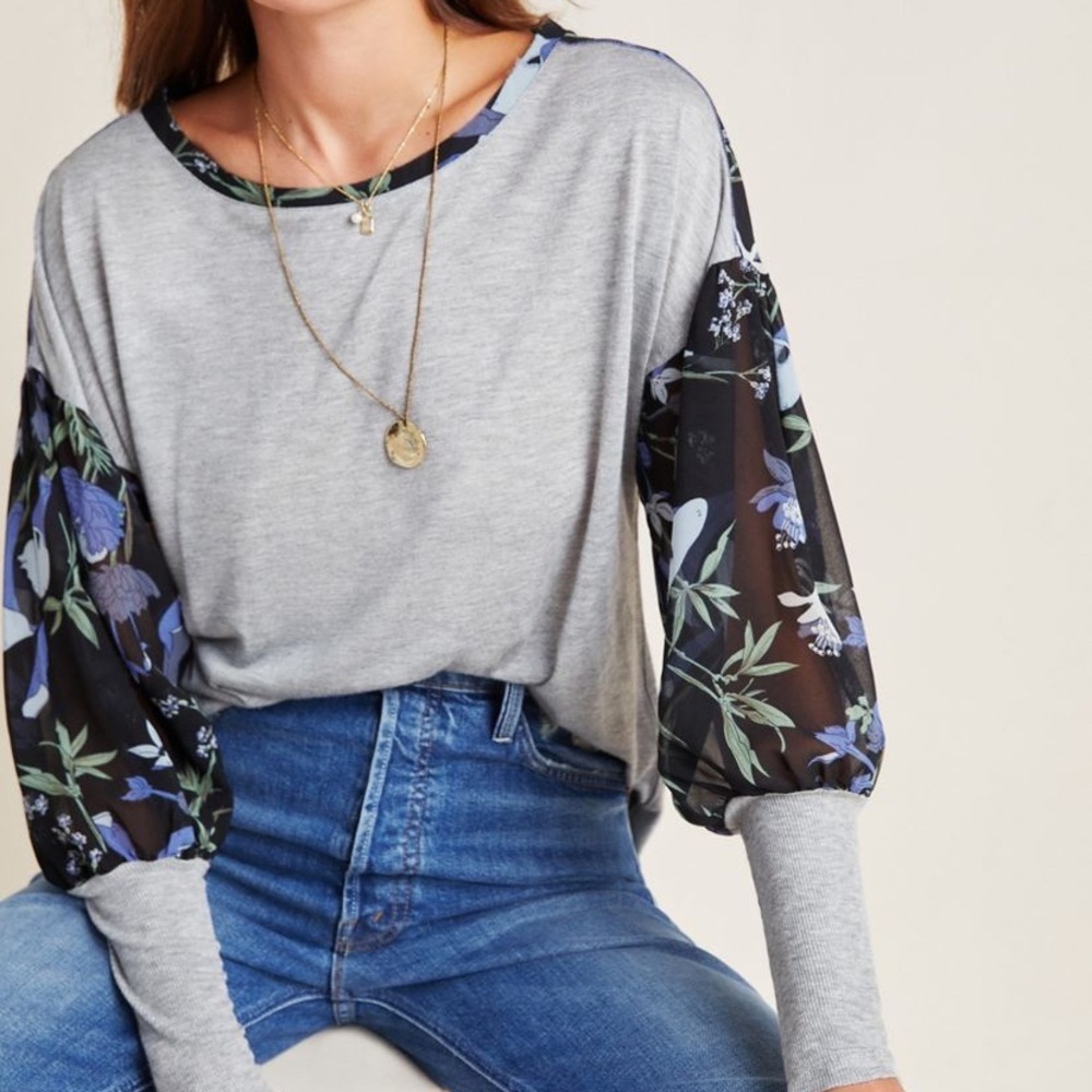 Anthropologie TINY brand raye printed top sheer/jersey size Medium